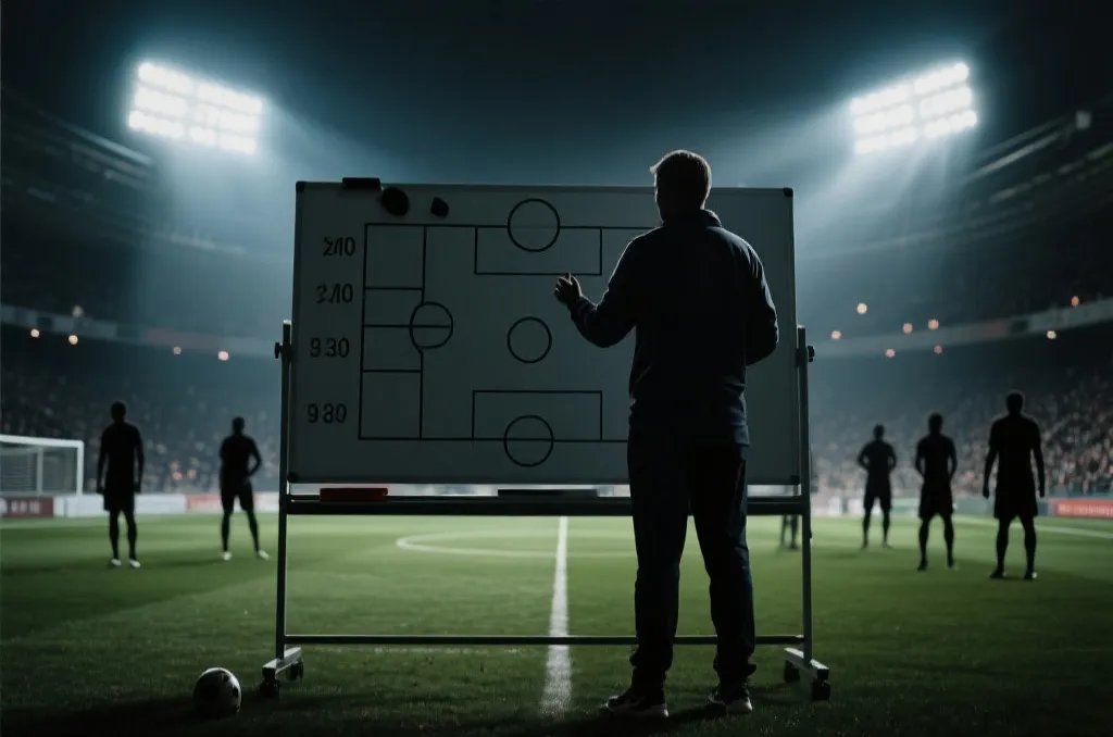世界杯小组赛分析场景，战术板与球员剪影结合的画面